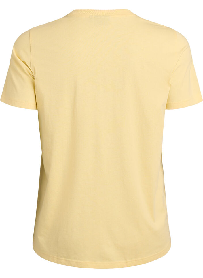 Basis t-shirt i bomuld med rund hals, Gul, Packshot image number 1