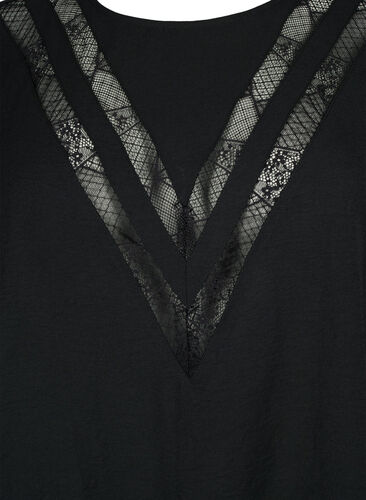 Langærmet bluse med blonder, Black, Packshot image number 2