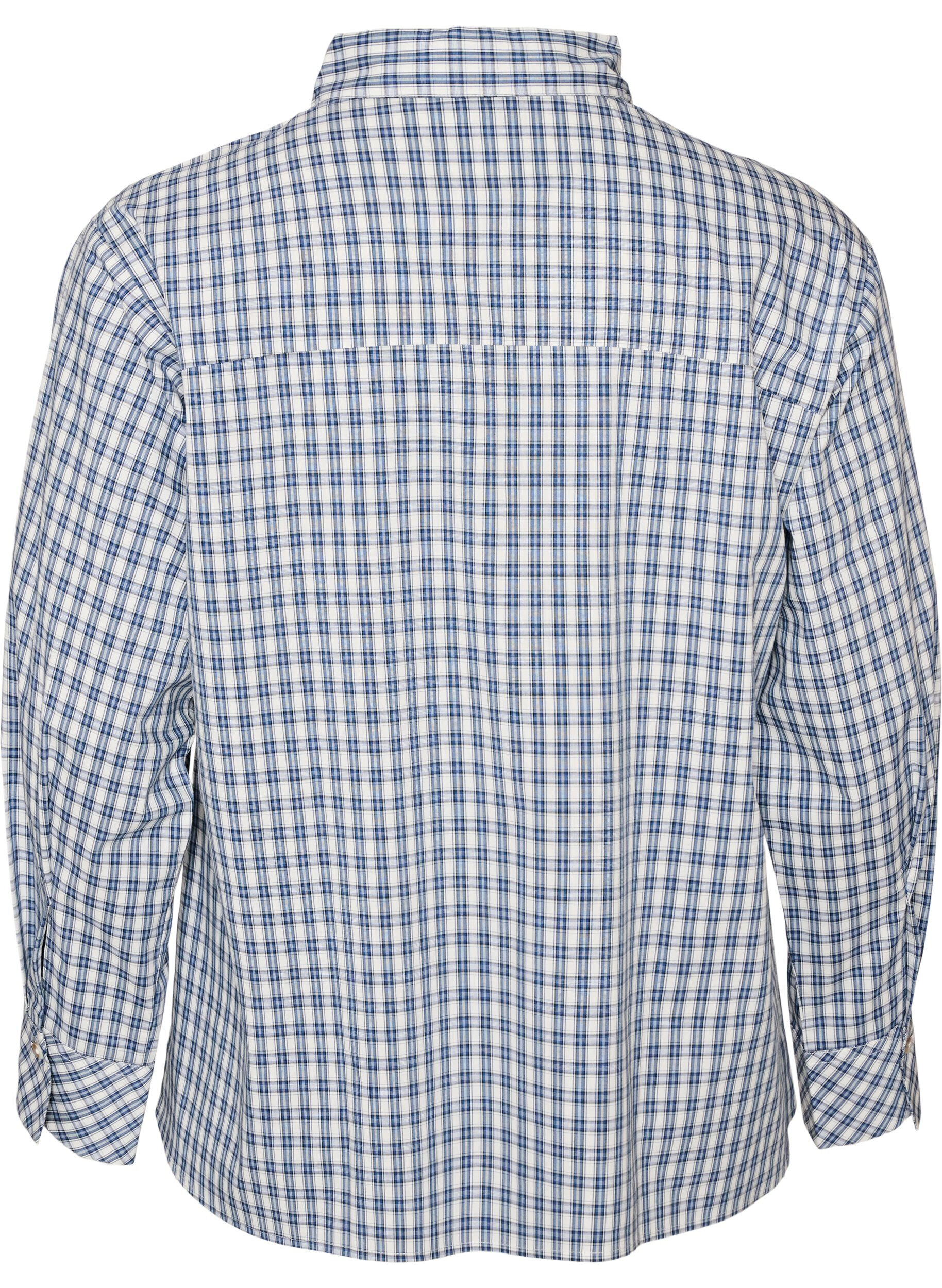 ZizziL&oslash;s skjorte med tern og bindeb&aring;nd, Bl&aring;, Packshot image number 1