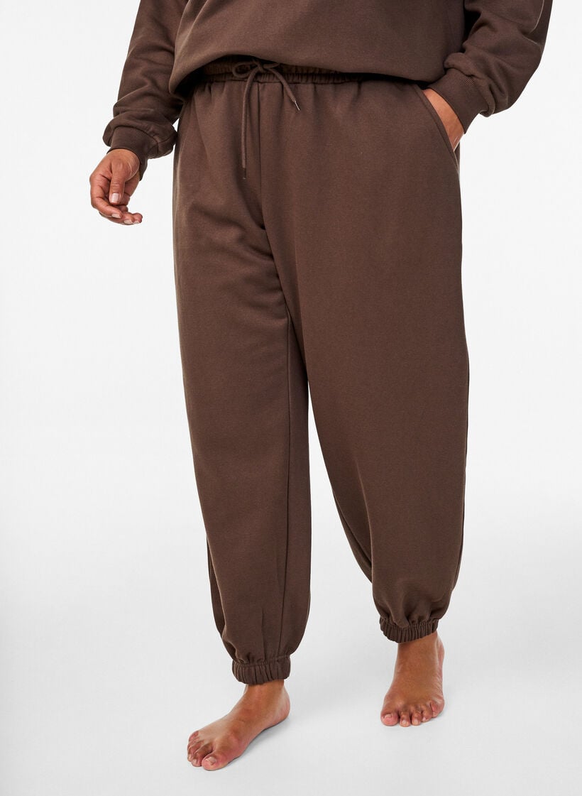 Sweatpants med h&oslash;j talje og lommer, Brun, Model image number 2