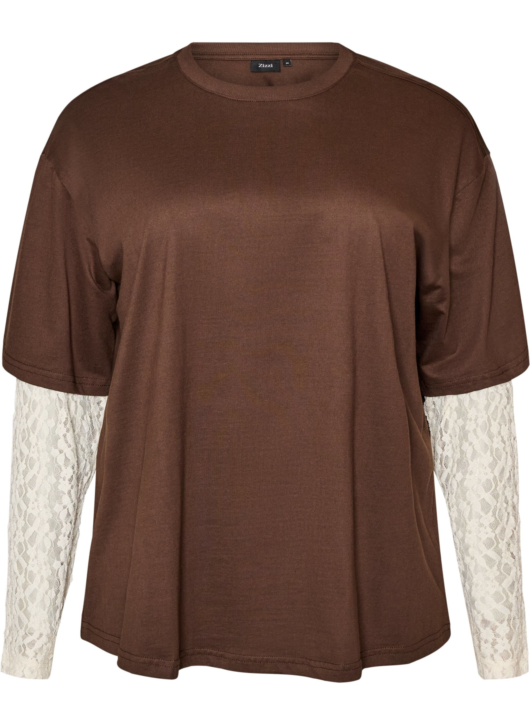 ZizziL&oslash;s t-shirt med lange blonde&aelig;rmer, Brun, Packshot image number 0