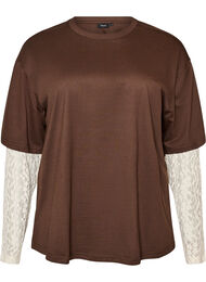 L&oslash;s t-shirt med lange blonde&aelig;rmer, Brun