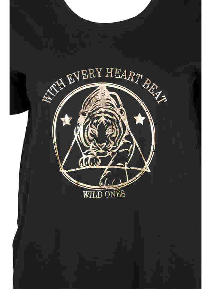 Lang bomulds t-shirt med korte ærmer, Black Tiger w. Foil, Packshot image number 2