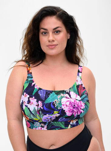 Bikini top med regulerbare skulderstropper, Flower Print, Model image number 0