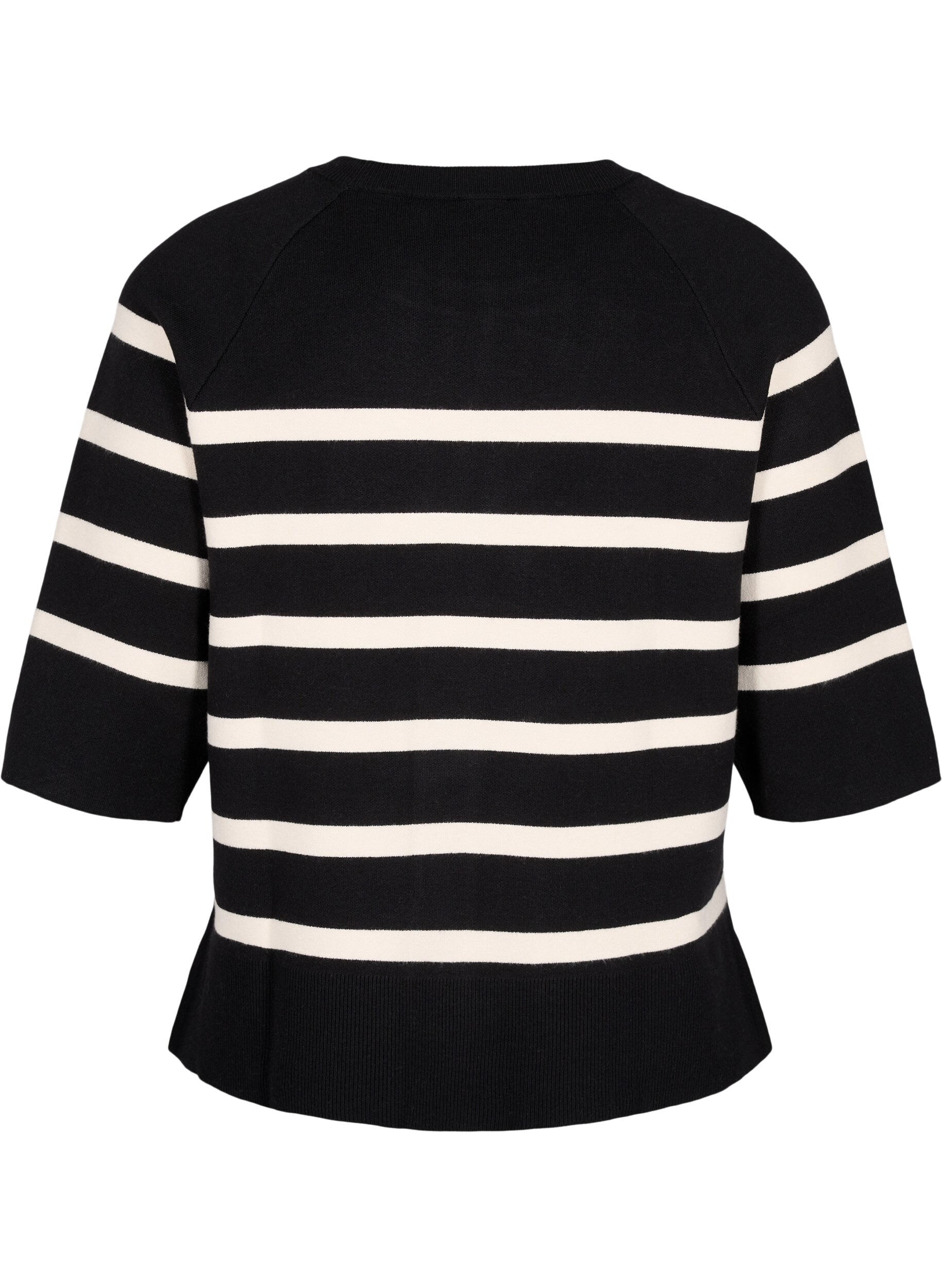 Zizzi 3/4 &aelig;rmet strikbluse med striber, Black Birch Stripes, Packshot image number 1