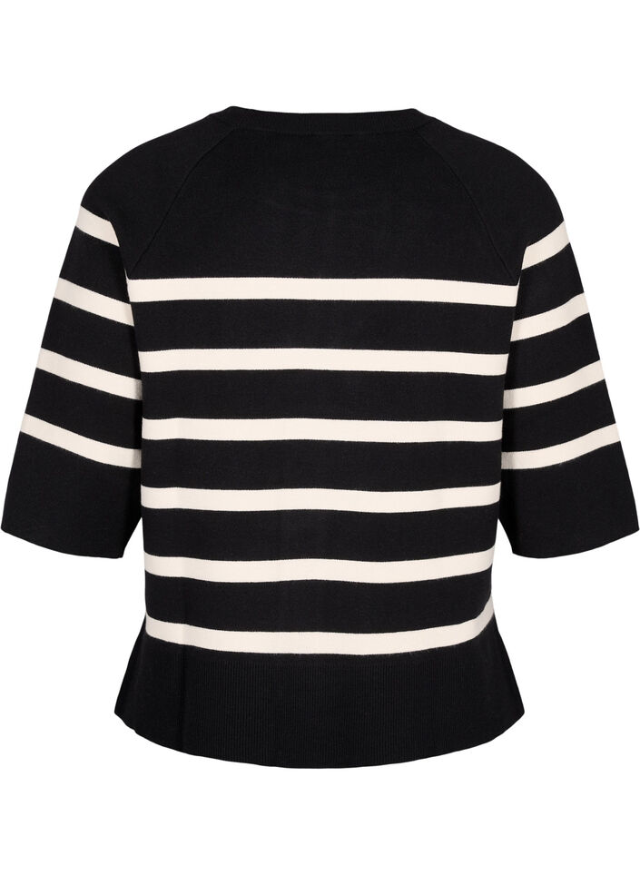 3/4 ærmet strikbluse med striber, Black Birch Stripes, Packshot image number 1