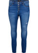 H&oslash;jtaljede Amy jeans med knapper, Blue denim, Packshot image number 0