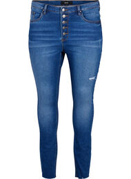 Højtaljede Amy jeans med knapper, Blue denim, Packshot