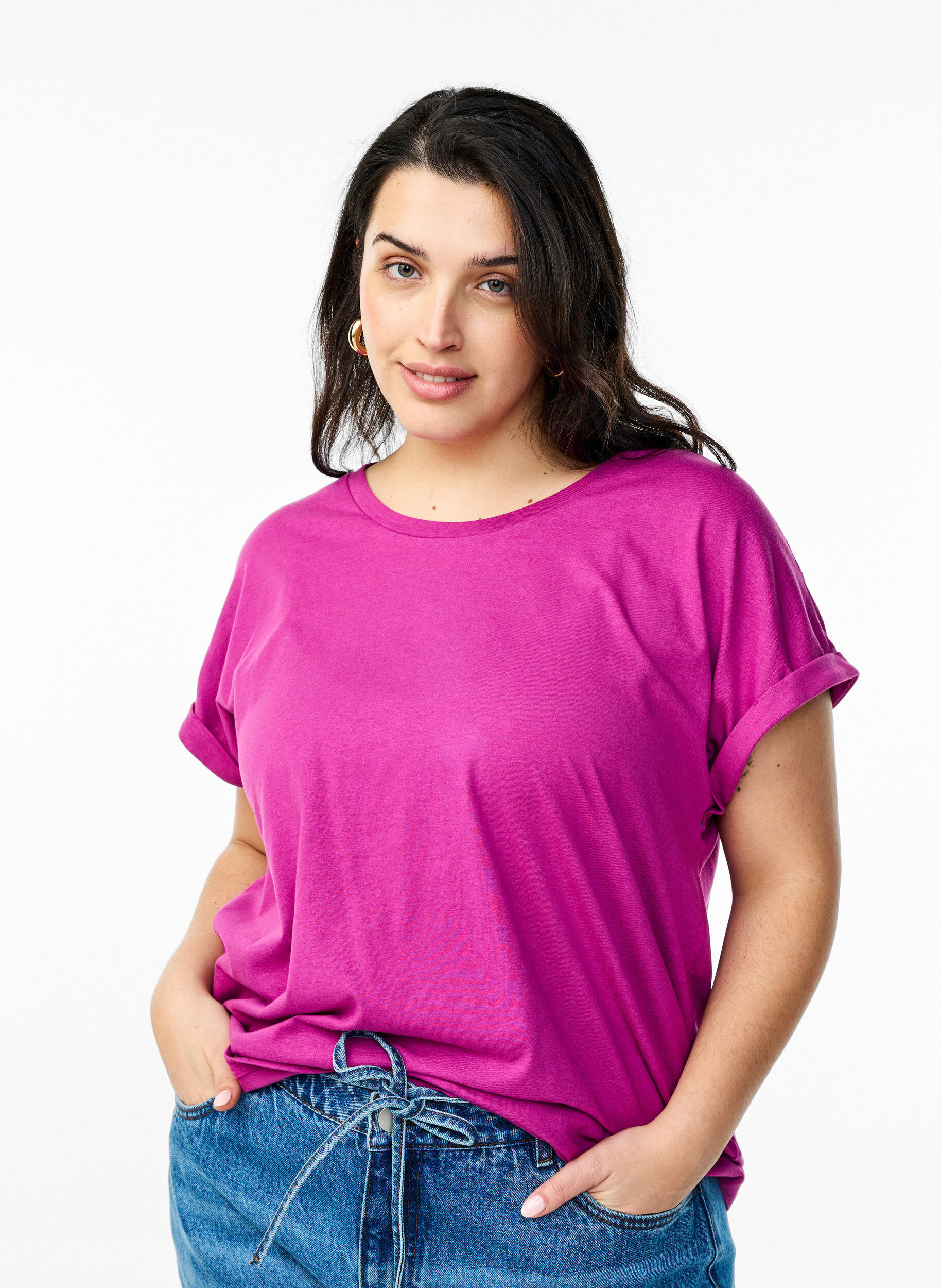 ZizziKort&aelig;rmet t-shirt i bomuldsblanding, Lilla, Model image number 0