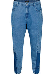 Cropped Mille mom jeans med color-block , Blue denim