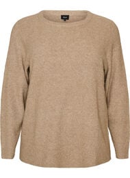 Meleret strikbluse med rund hals, Beige