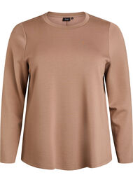 Jerseybluse med rund hals, Brun