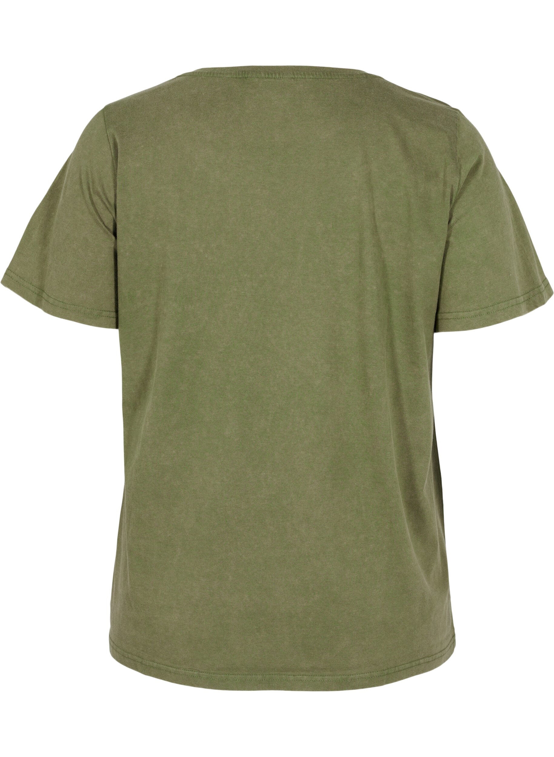 Zizzi Bomulds t-shirt med acid wash og sten , Ivy Green Wash, Packshot image number 1