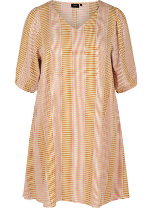 Viskose kjole med print og v-udskæring, Apple Cinnamon AOP, Packshot image number 0