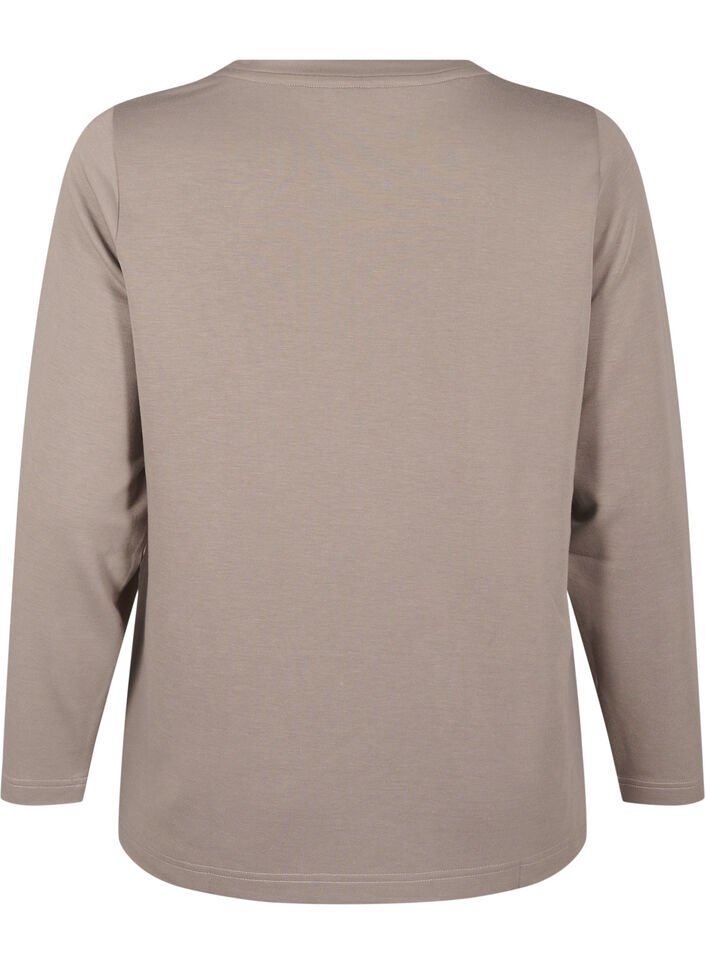 Bluse i modalmix med rund hals, Beige, Packshot image number 1