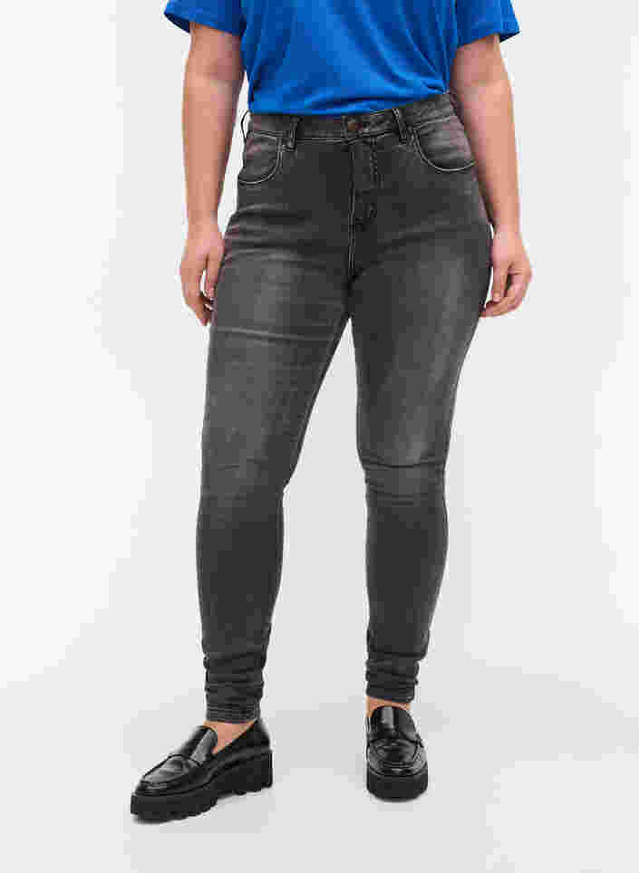 Super slim Amy jeans med høj talje, Dk Grey Denim, Model image number 4