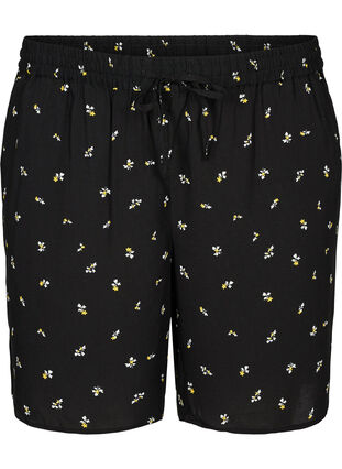 Viskose shorts med print og lommer, Black AOP, Packshot image number 0