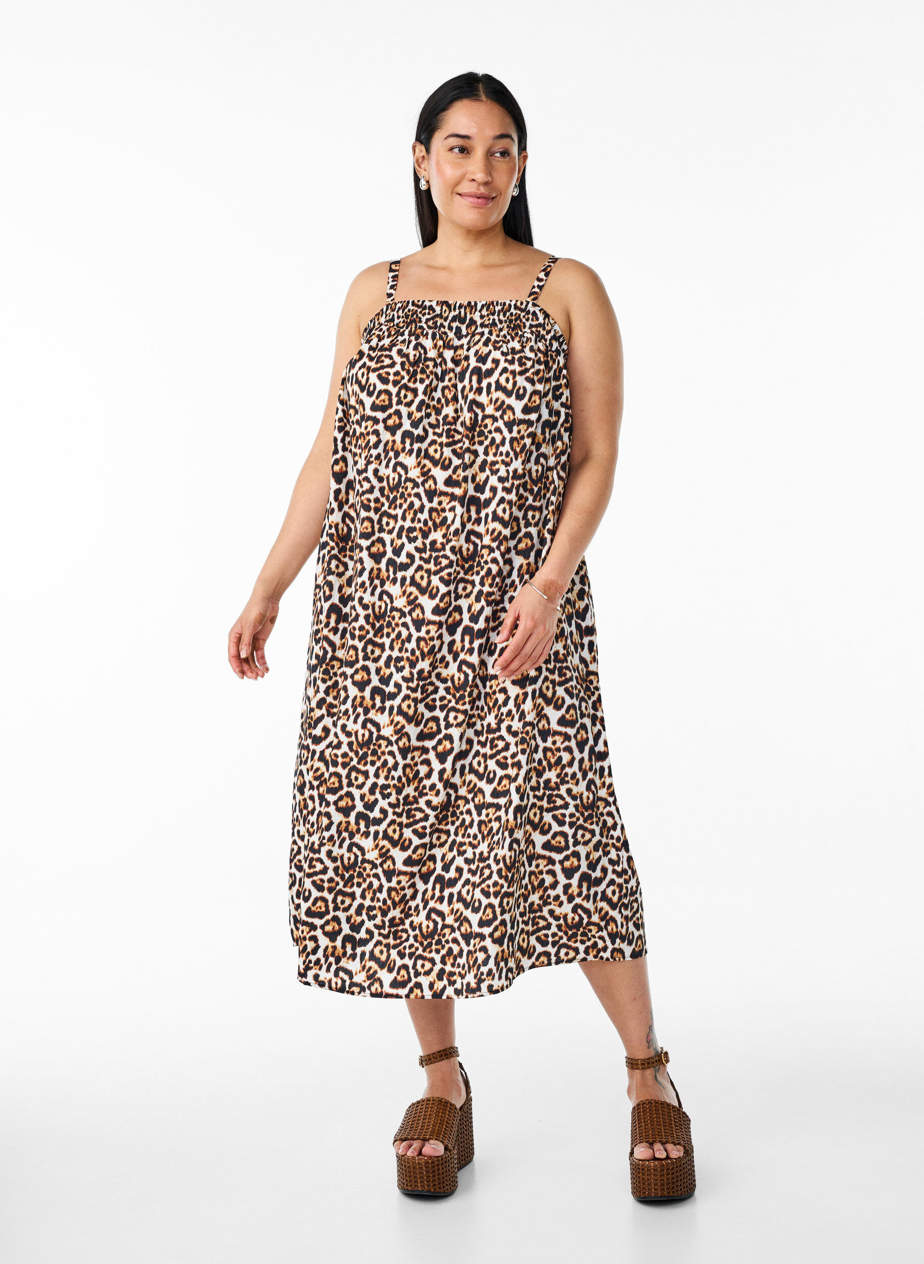 Zizzi Midilang stropkjole i viskose , Beige, Model image number 0