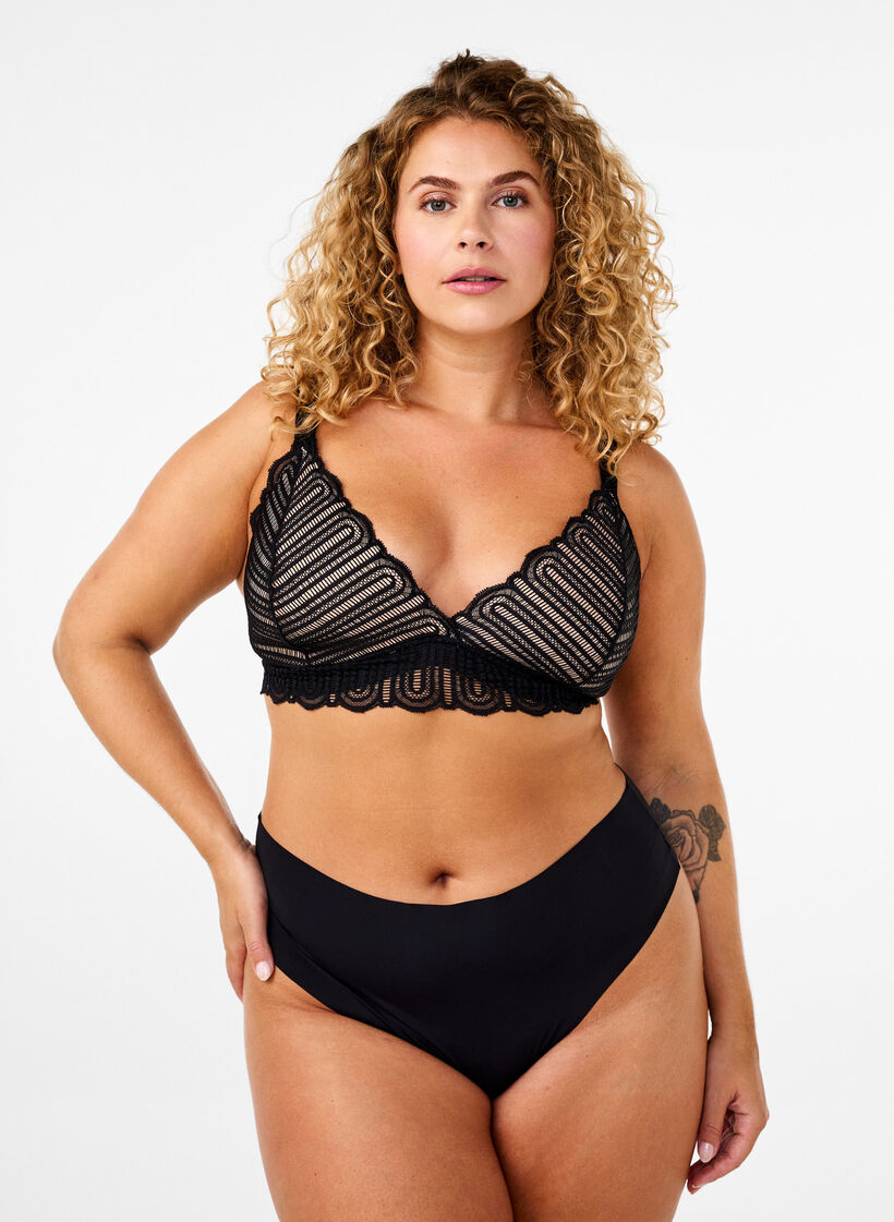 Bralette bh med blonder og blød vattering, Sort, Model image number 1
