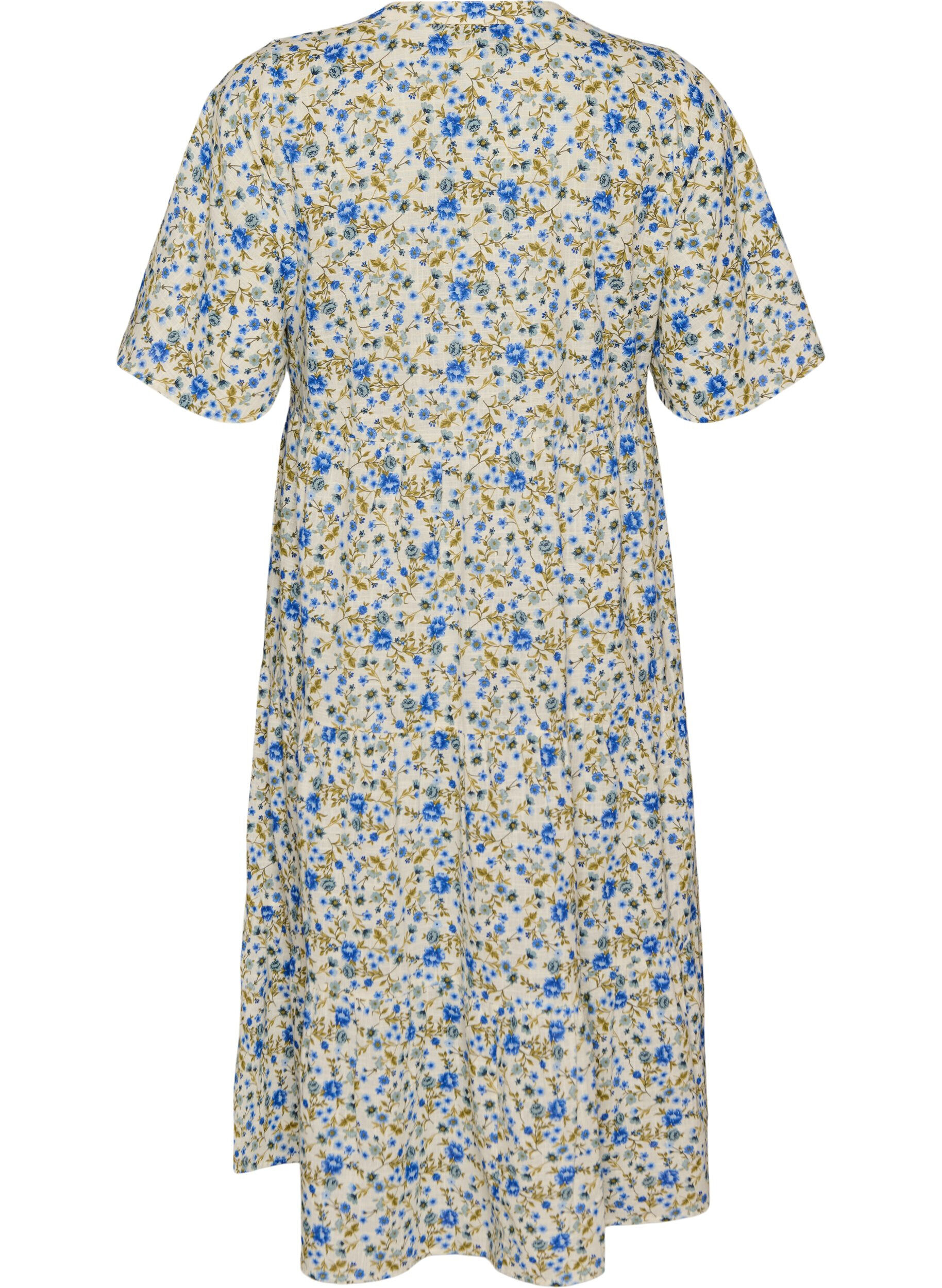 ZizziMidikjole i bomuld med blomsterprint, Bl&aring;, Packshot image number 1