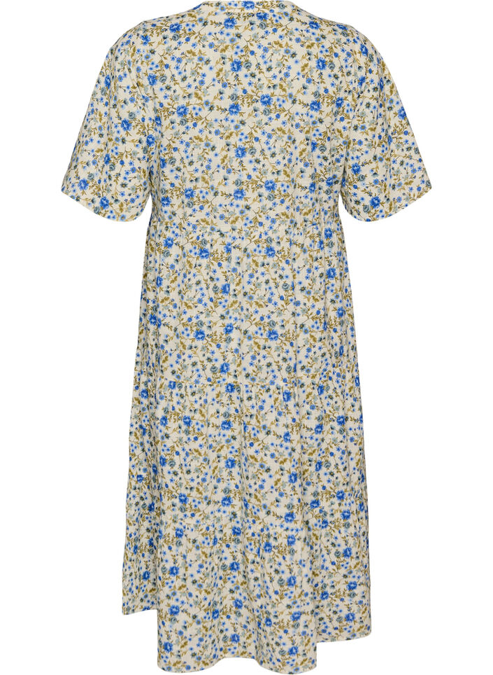 Midikjole i bomuld med blomsterprint, Bl&aring;, Packshot image number 1