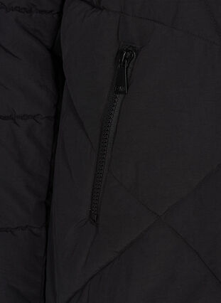 Kort vinterjakke med hætte og lommer, Black, Packshot image number 3