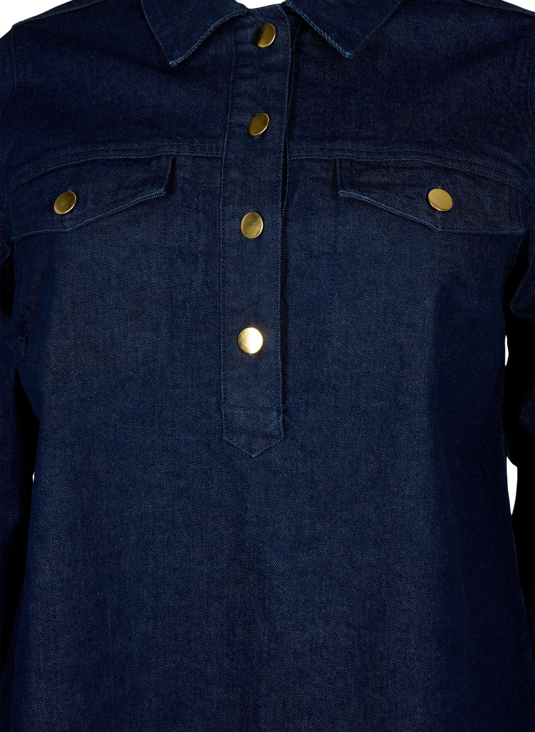 Zizzi Denimkjole med a-shape og knapper, Dark Blue Denim, Packshot image number 2