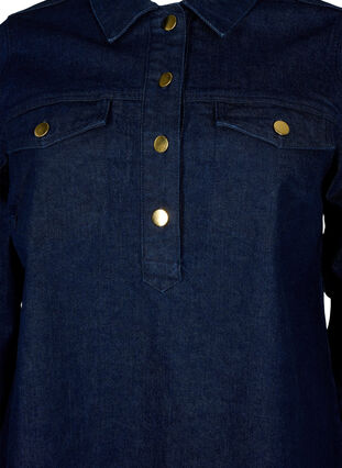 Denimkjole med a-shape og knapper, Dark Blue Denim, Packshot image number 2