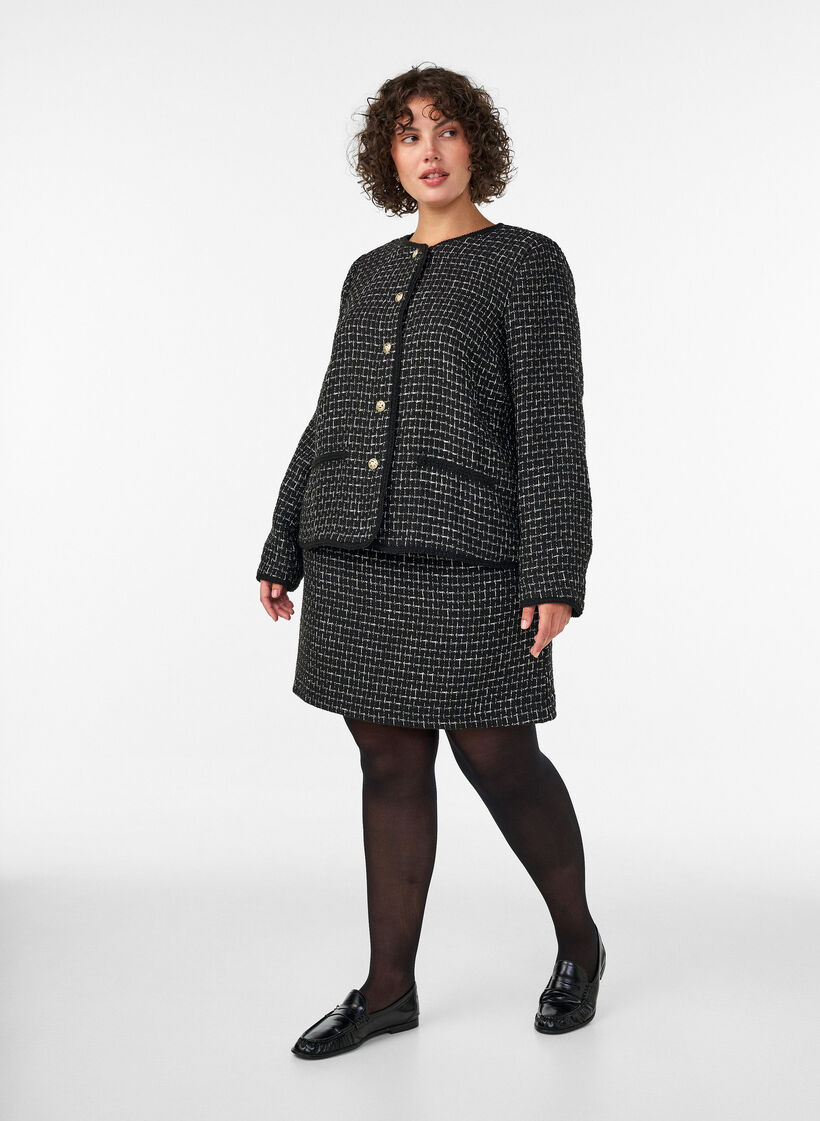 Jakke i boucl&eacute; med guldfarvede knapper, Sort, Model image number 1