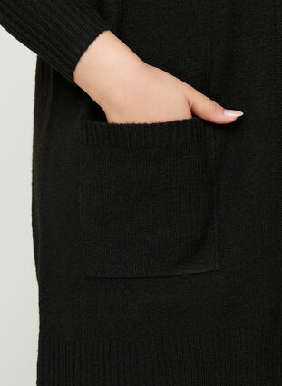 Lang strikket cardigan med lommer, Black, Model image number 2