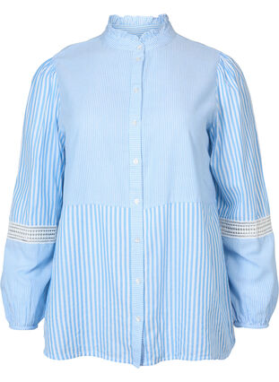 Skjorte med flæsekrave og crochetbånd, Marina W. Stripe, Packshot image number 0