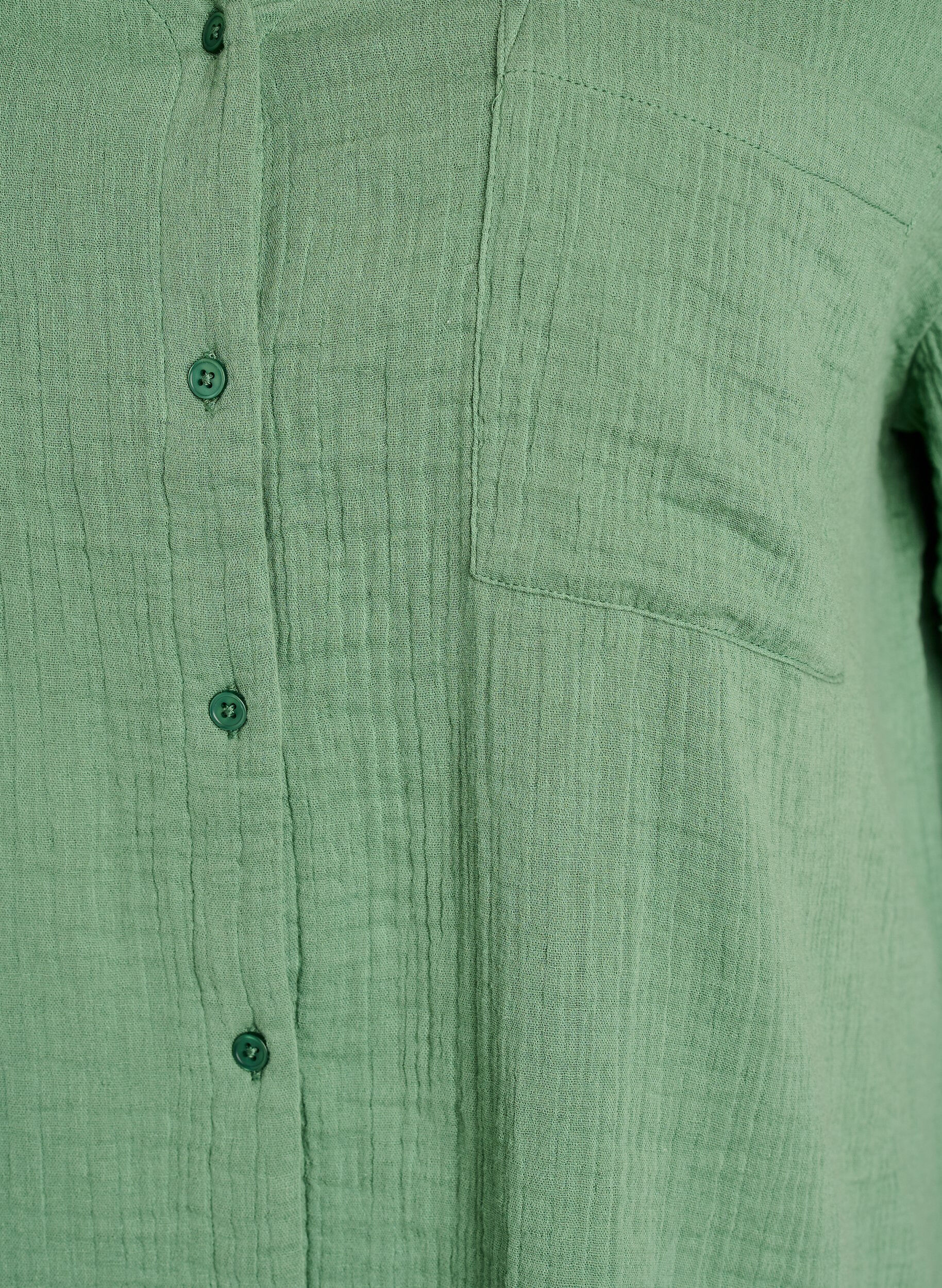 ZizziSkjortebluse i bomuldsmusselin med korte &aelig;rmer, Gr&oslash;n, Packshot image number 2