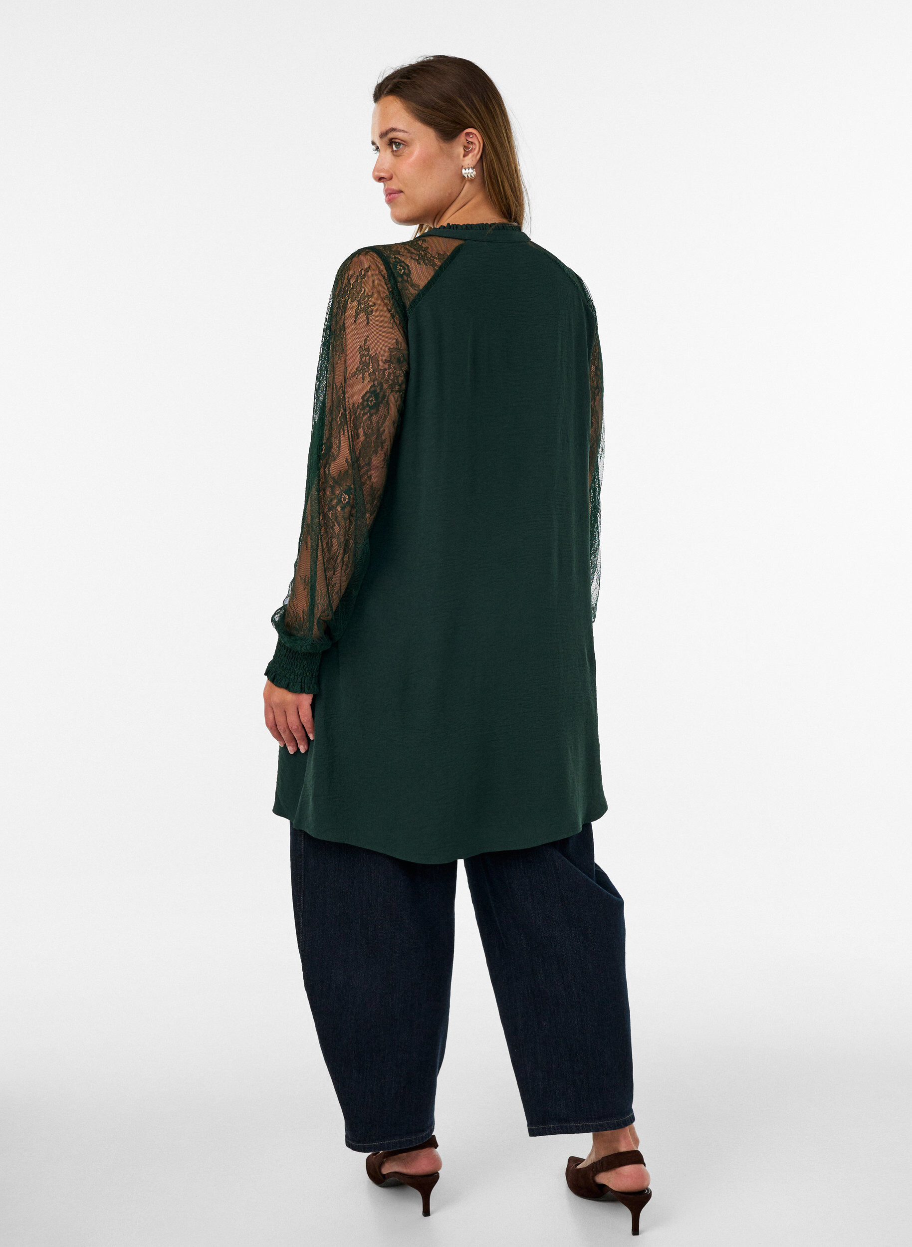 ZizziTunika med transparente blonde&aelig;rmer, Gr&oslash;n, Model image number 2