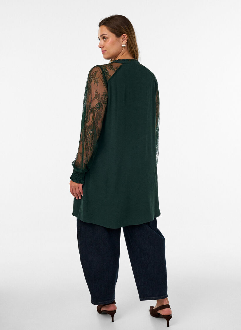 Tunika med transparente blonde&aelig;rmer, Gr&oslash;n, Model image number 2