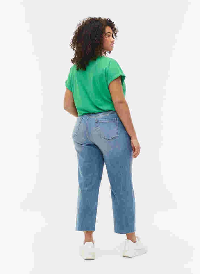 7/8 jeans med rå kanter og høj talje, Light blue denim, Model image number 1