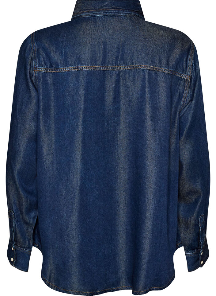 Denimskjorte i lyocell med trykknapper, Bl&aring;, Packshot image number 1