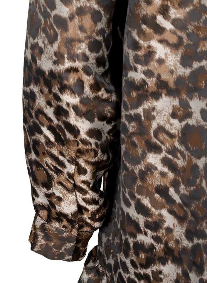 Kort jaquard kjole med leopardmønster, Brown Leo AOP, Packshot image number 3