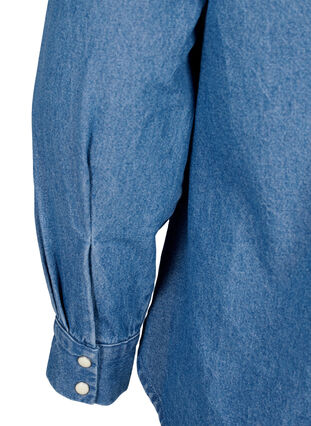 Blomstret denimskjorte med brystlomme, Light Blue Denim, Packshot image number 4