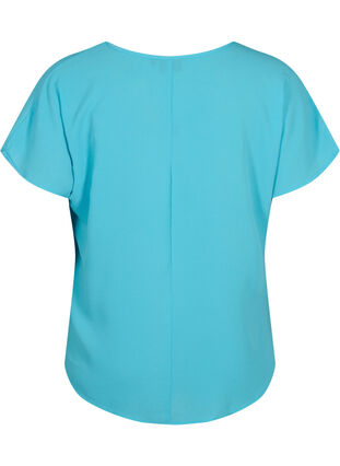 Bluse med korte ærmer og rund halsudskæring, Blue Atoll, Packshot image number 1