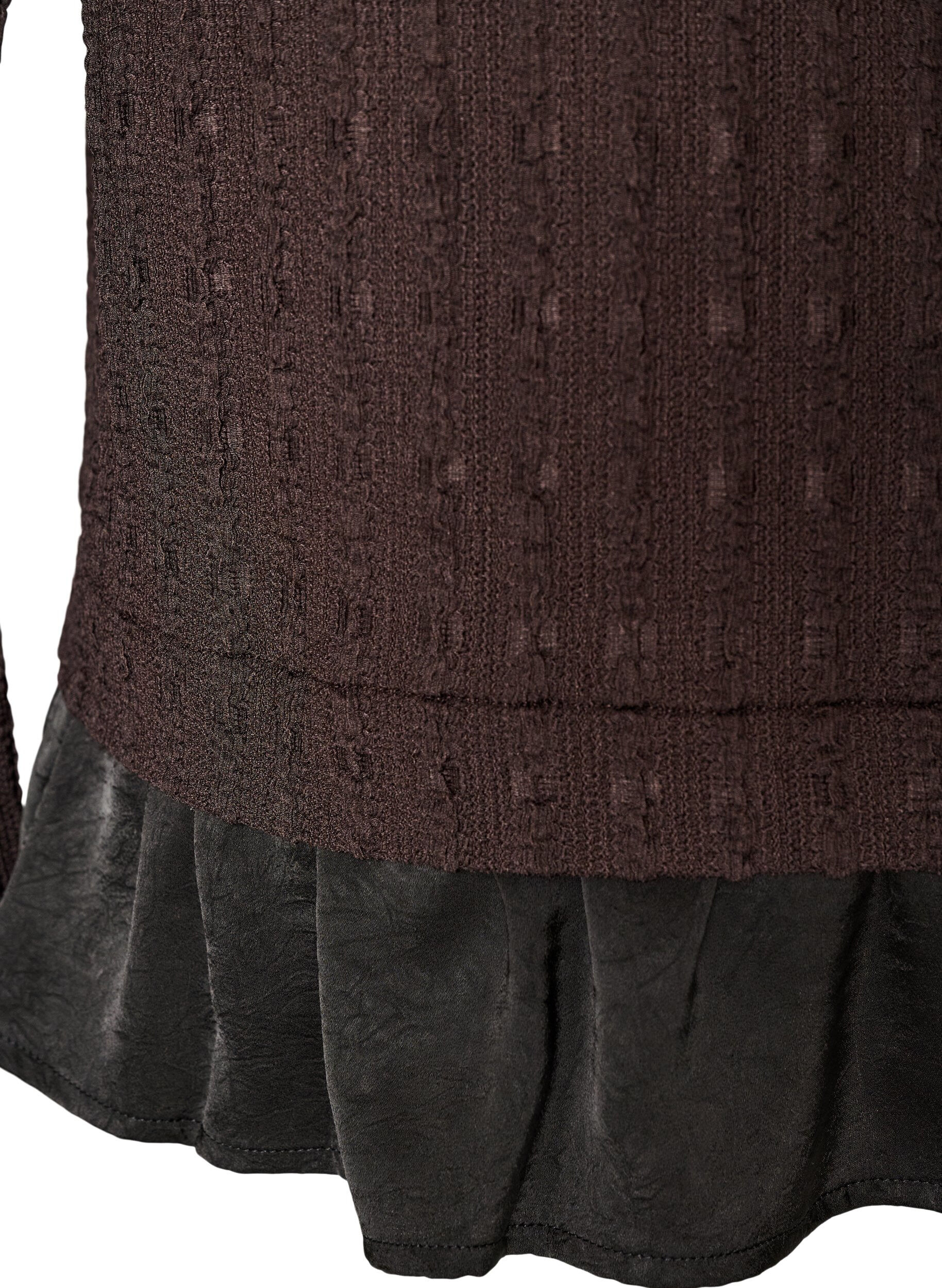 ZizziStruktureret bluse med fl&aelig;sekant, Brun, Packshot image number 3