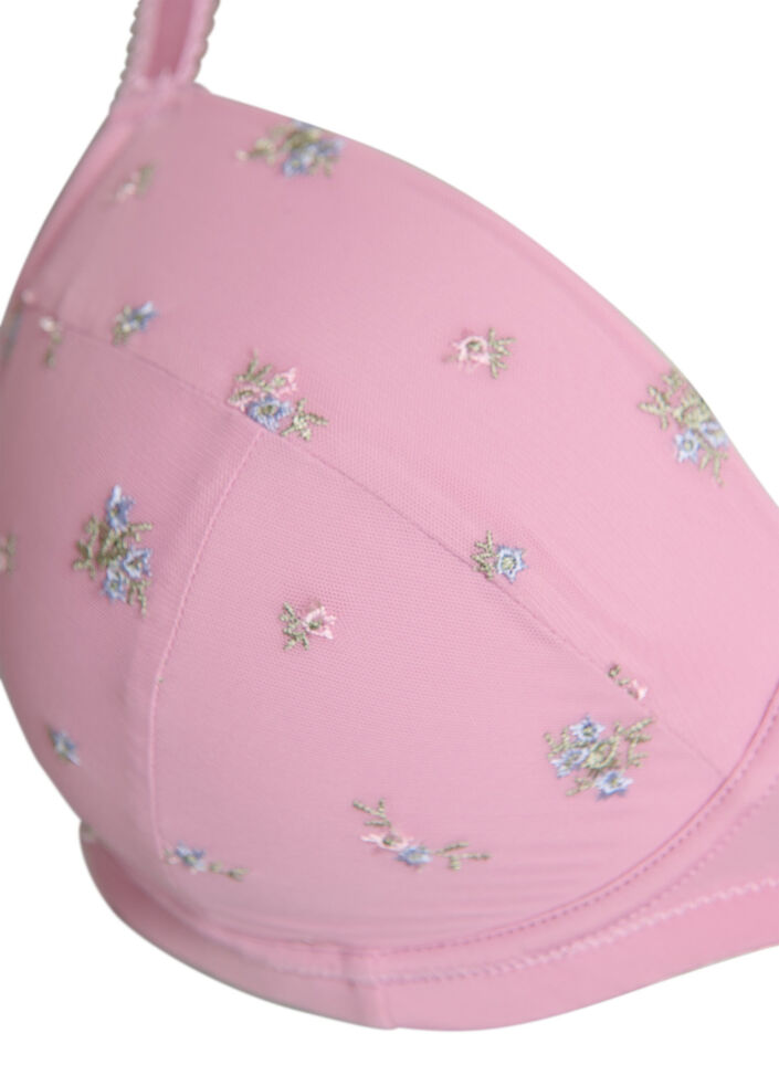 Vatteret bh med mesh og blomsterbroderi, Lyser&oslash;d, Packshot image number 2