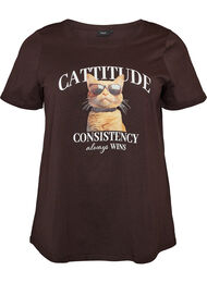 T-shirt i bomuld med frontmotiv, Brun