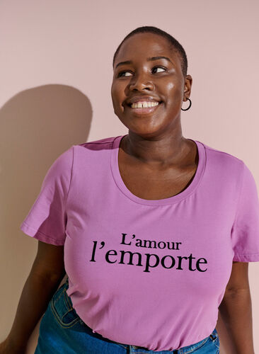 Kortærmet bomulds t-shirt med tryk,  Lavender LAMOUR, Image image number 0