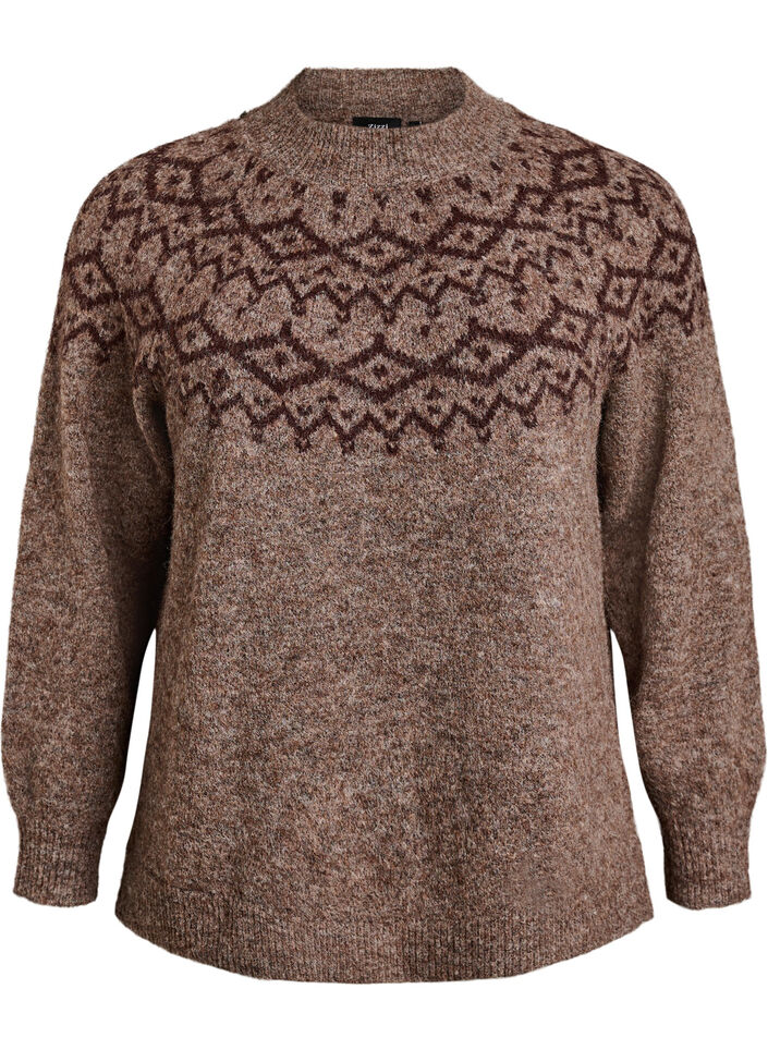 Striktr&oslash;je med jacquardm&oslash;nster, Brun, Packshot image number 0