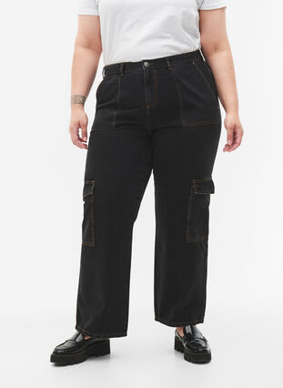 Straight fit cargo jeans, Black Stone, Model image number 2