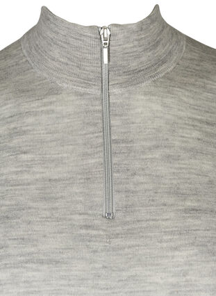 Tætsiddende strikbluse i 100% uld, Light Grey Melange, Packshot image number 2