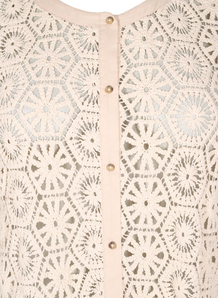 Crochet cardigan med korte ærmer, Beige, Packshot image number 2