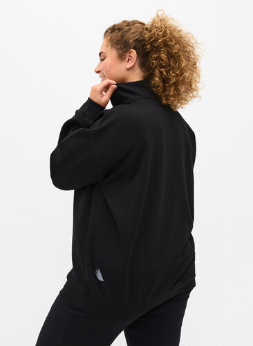 Højhalset sweatshirt med lynlås, Black, Model image number 1