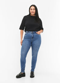 Amy jeans med høj talje og super slim fit, Blue denim, Model