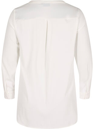 Lang ensfarvet skjorte med brystlomme, Warm Off-white, Packshot image number 1